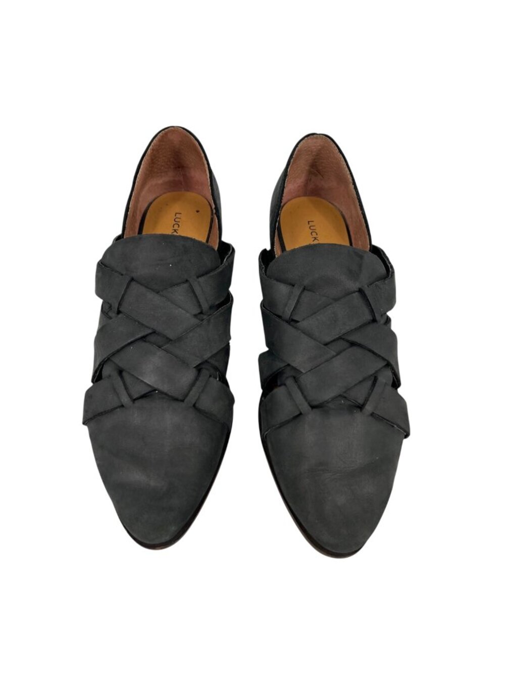 Lucky Brand Preekah Bootie Charcoal Black Woven Leather Slip-On Flats Size 10